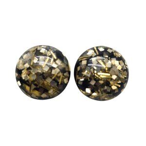 Vintage Gold Confetti Lucite Clip-On Earrings Round Retro Style